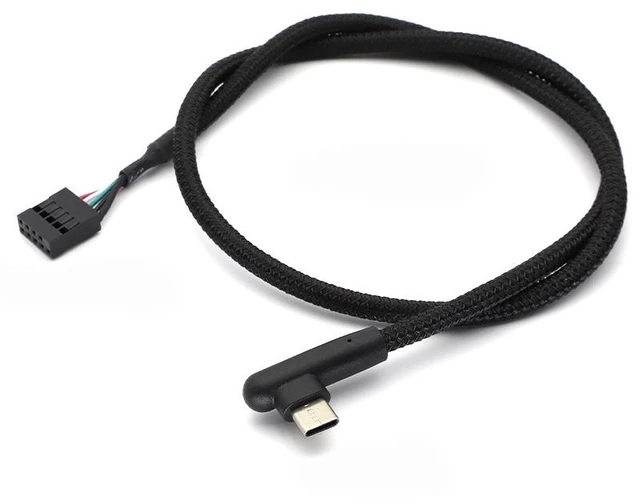 Main image of For 1pcs High Speed USB 9Pin to Type C Elbow Cable Adapter Shielded for Reliable Transmission Mesh Line for Motherboard 60CM