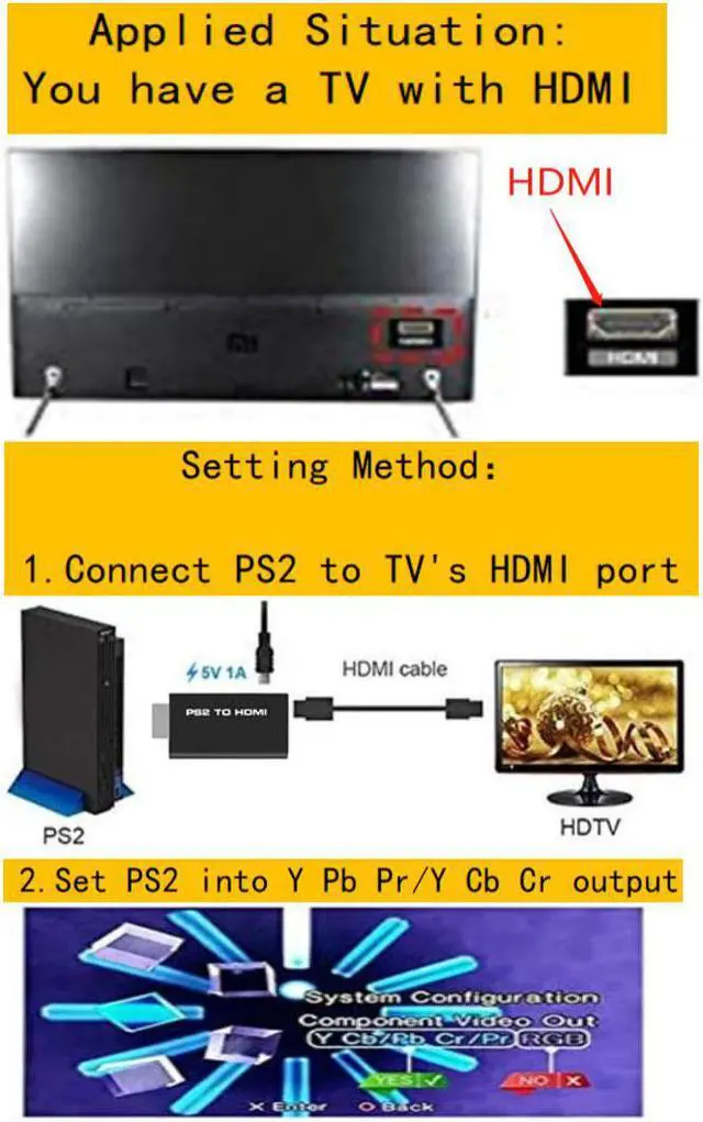 Alt view image 6 of 6 - PS2 to HDMI Converter Adapter ,PS2 to HDMI Converter with 3.5mm Audio Output for HDTV HDMI Monitor Supports All PS2 Display Modes