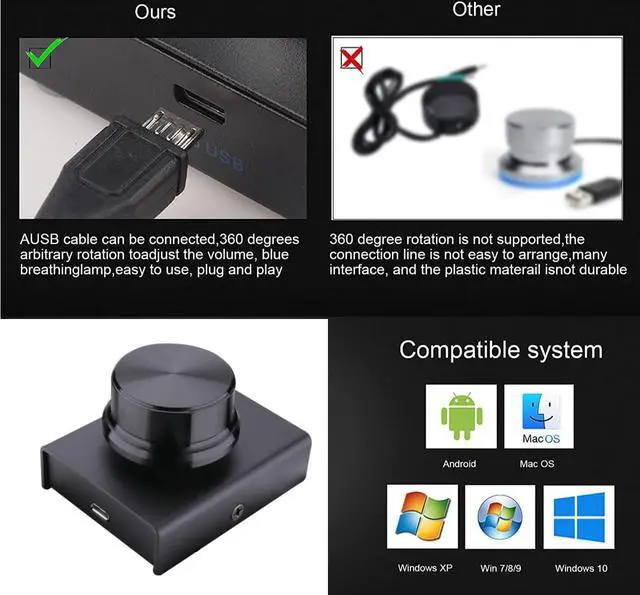 Alt view image 6 of 7 - USB Volume Control, Multimedia Controller Knob, PC Computer Speaker Audio Multimedia Volume Remote Control Adjuster with One Key Mute Function Support Win7/8/10/XP/Mac/Vista/Android/iOS (Black knob)