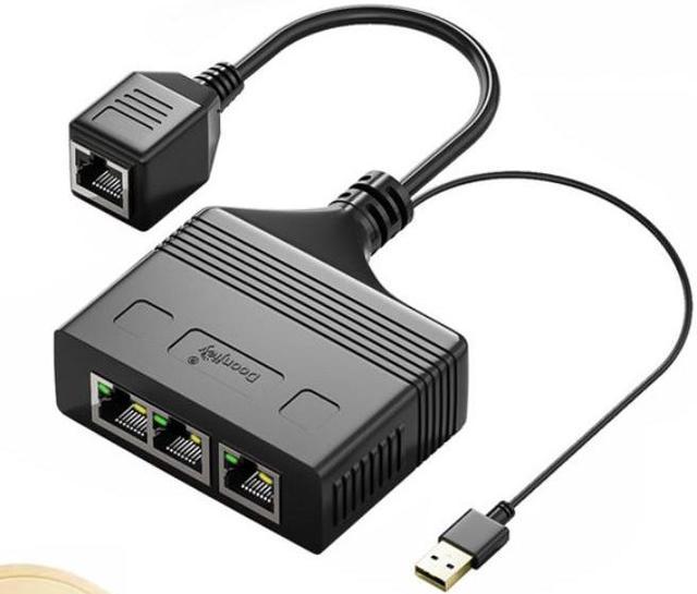Ethernet Splitter, Gigabit RJ45 Ethernet Splitter 1 to 2 High Speed,  1000Mbps Network Extension Connector with USB Power Cable, CAT 5 6 7 8  Network