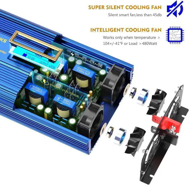 Alt view image 3 of 7 - Power Inverter 2000w DC 12V to AC 120V Modified Sine Wave Inverter with LCD Display Remote Control 3AC Outlets Dual 2.4A USB Ports for Car RV Truck Boat by VOLTWORKS