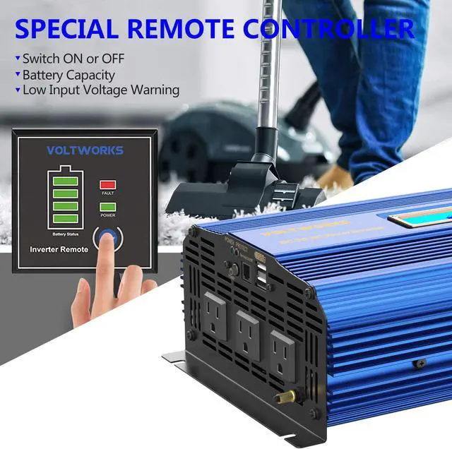 Alt view image 2 of 7 - Power Inverter 2000w DC 12V to AC 120V Modified Sine Wave Inverter with LCD Display Remote Control 3AC Outlets Dual 2.4A USB Ports for Car RV Truck Boat by VOLTWORKS