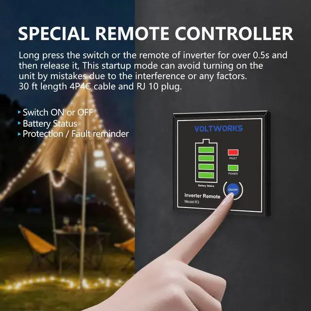 Alt view image 7 of 7 - 3000W Pure Sine Wave Inverter 12V DC to 120V AC Converter for Home RV Truck Off-Grid Solar Power Inverter 12V to 110V with 5V 2.4A USB Port AC Hardwire Remote Controller by VOLTWORKS