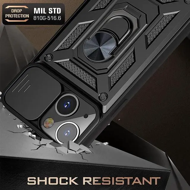 Alt view image 2 of 7 - Rugged Shockproof Heavy Duty Phone Case Armor Ring Stand for iPhone 13 Mini Pro Max(For iPhone 13 Pro, Black)