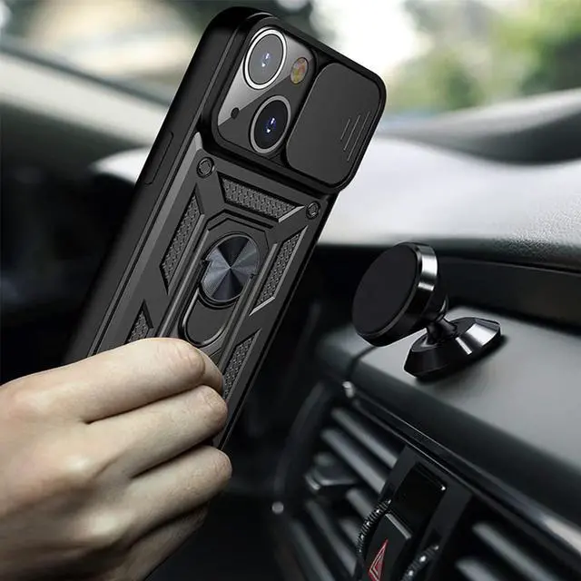 Alt view image 3 of 7 - Rugged Shockproof Heavy Duty Phone Case Armor Ring Stand for iPhone 13 Mini Pro Max(For iPhone 13 Pro, Black)