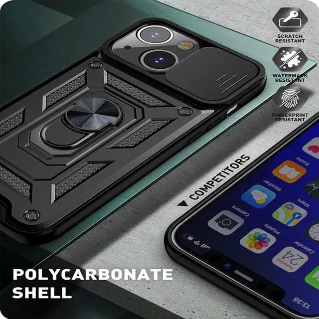 Alt view image 6 of 7 - Rugged Shockproof Heavy Duty Phone Case Armor Ring Stand for iPhone 13 Mini Pro Max(For iPhone 13 Pro, Black)