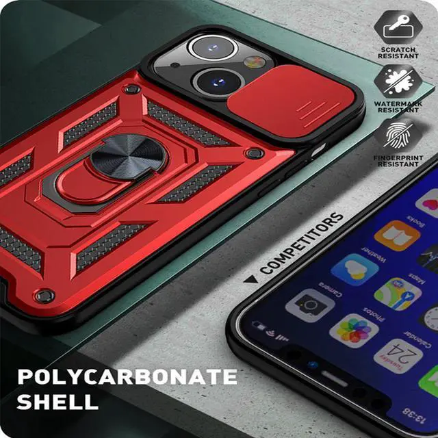Alt view image 6 of 7 - Rugged Shockproof Heavy Duty Phone Case Armor Ring Stand for iPhone 13 Mini Pro Max(For iPhone 13 Mini, Red)