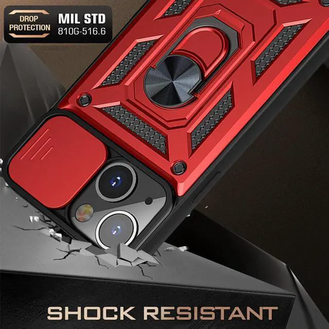 Alt view image 2 of 7 - Rugged Shockproof Heavy Duty Phone Case Armor Ring Stand for iPhone 13 Mini Pro Max(For iPhone 13 Mini, Red)