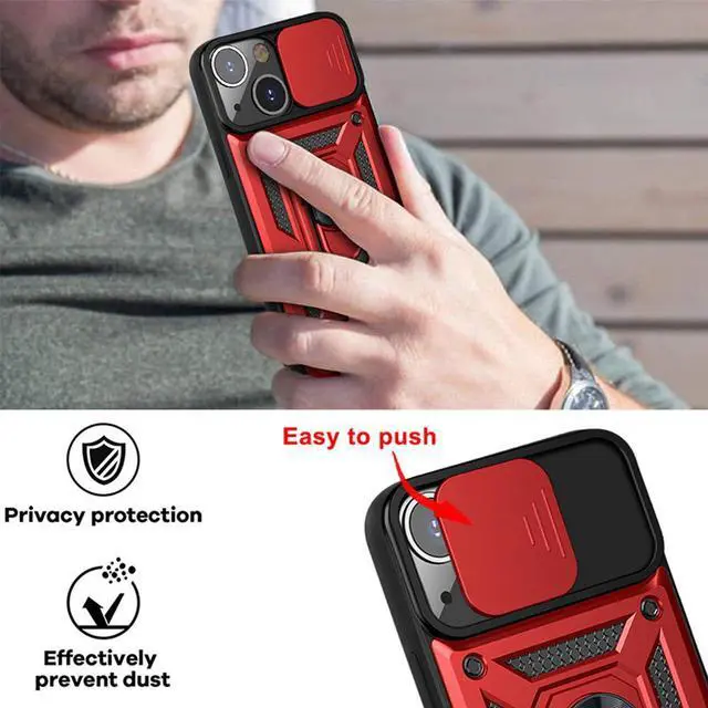 Alt view image 4 of 7 - Rugged Shockproof Heavy Duty Phone Case Armor Ring Stand for iPhone 13 Mini Pro Max(For iPhone 13 Mini, Red)
