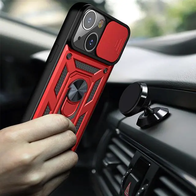 Alt view image 3 of 7 - Rugged Shockproof Heavy Duty Phone Case Armor Ring Stand for iPhone 13 Mini Pro Max(For iPhone 13 Mini, Red)