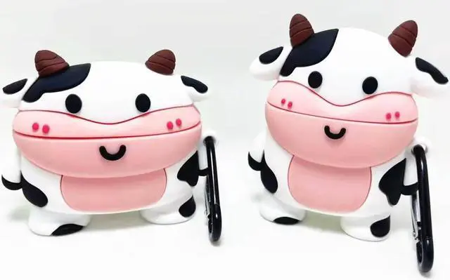 Alt view image 2 of 4 - GazeKu Soft 3D Black White Stand-up Cow Air Pods Case Cover with Clasp Compatible with Air Pods 1 2 3 Pro(for AirPods 1 2)
