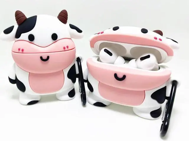 Alt view image 4 of 4 - GazeKu Soft 3D Black White Stand-up Cow Air Pods Case Cover with Clasp Compatible with Air Pods 1 2 3 Pro(for AirPods 1 2)