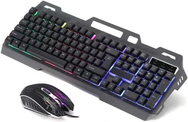 Alt view image 2 of 7 - Gazeku Computer Desktop Wired Gaming Keyboard & Mouse Kit Black w/ LED Colorful Light Large
