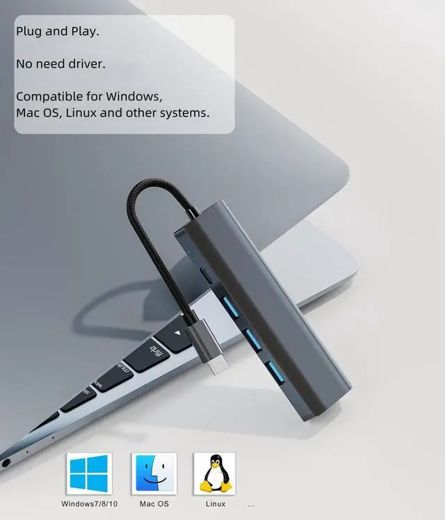 Alt view image 3 of 6 - 5 Ports to Type C Hi-Speed Transmission Lan 1000Mbps PD 100W Charging USB Hub