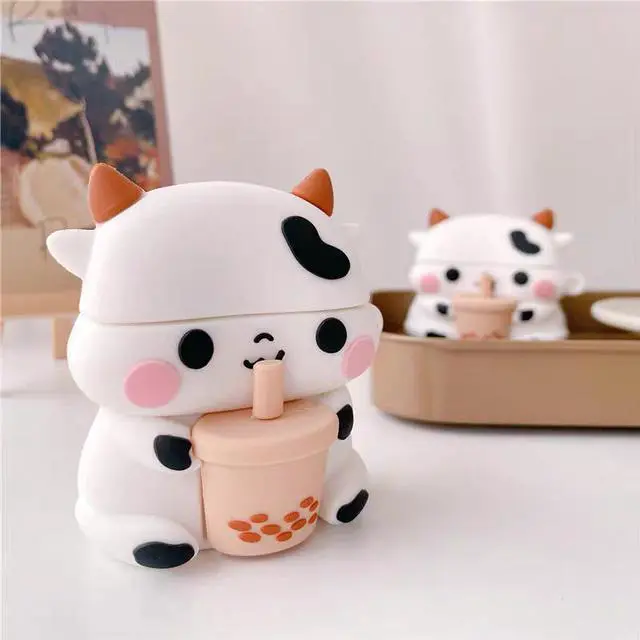 Alt view image 2 of 5 - GazeKu Soft 3D Drinking Bubble Tea Cow Air Pods Case Cover with Clasp Compatible with AirPods 1 2 3 Pro( For AirPods Pro / Pro 2)