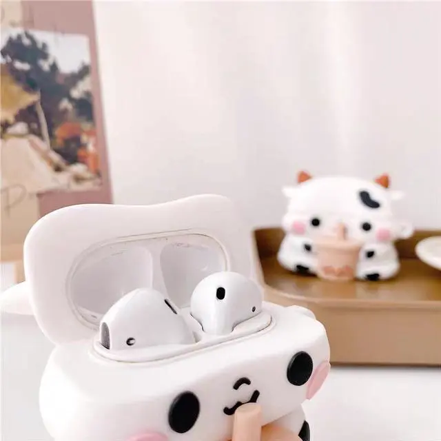 Alt view image 4 of 5 - GazeKu Soft 3D Drinking Bubble Tea Cow Air Pods Case Cover with Clasp Compatible with AirPods 1 2 3 Pro( For AirPods 3)