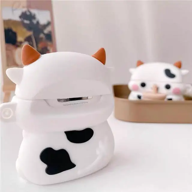 Alt view image 5 of 5 - GazeKu Soft 3D Drinking Bubble Tea Cow Air Pods Case Cover with Clasp Compatible with AirPods 1 2 3 Pro( For AirPods 3)