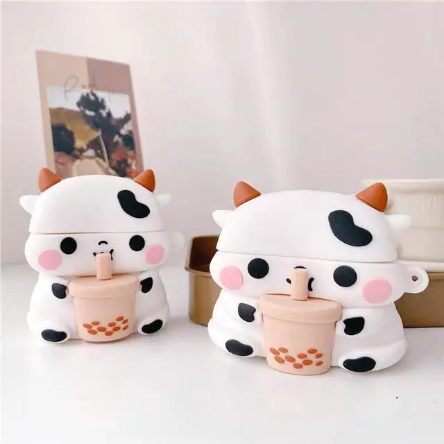 Alt view image 3 of 5 - GazeKu Soft 3D Drinking Bubble Tea Cow Air Pods Case Cover with Clasp Compatible with AirPods 1 2 3 Pro( For AirPods 3)