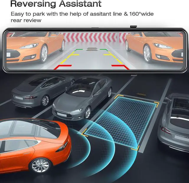Alt view image 8 of 7 - TOGUARD 4K Mirror Dash Cam GPS Full Touch Screen 12" Voice Control Dash Camera Waterproof Reverse Rear View Camera Night Vision Parking Assistant Support Max 128G