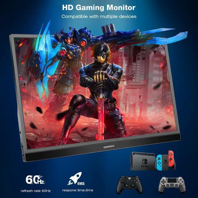 Alt view image 6 of 7 - Corprit Portable Monitor 15.6 Inch FHD 1080P USB Type-C Computer Display IPS Eye Care Screen with HDMI Type C interface and Dual Speakers for Laptop PC PS4 Xbox Phone Included Smart Cover