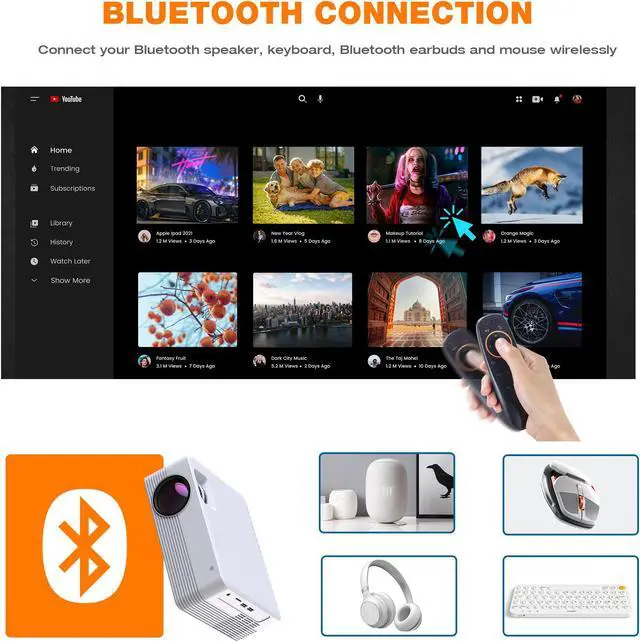 Alt view image 7 of 7 - Jeemak Mini Projector with Android 9.0 WiFi and Bluetooth 5000 Lux 1080P LED Portable Projector for Smartphone Movie Projector for Home and Outdoor Use
