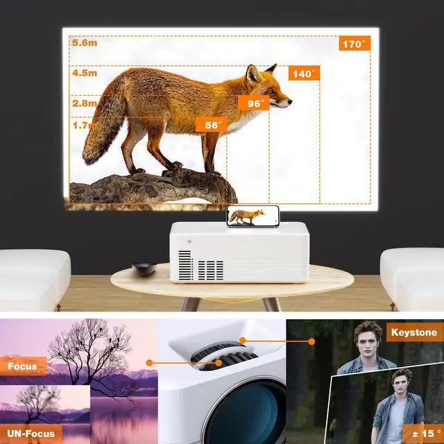 Alt view image 6 of 7 - Jeemak Mini Projector with Android 9.0 WiFi and Bluetooth 5000 Lux 1080P LED Portable Projector for Smartphone Movie Projector for Home and Outdoor Use