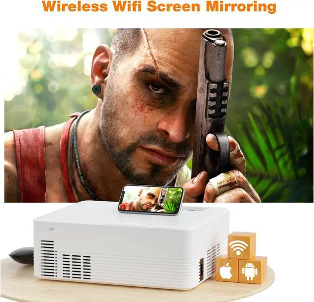 Alt view image 4 of 7 - Jeemak Mini Projector with Android 9.0 WiFi and Bluetooth 5000 Lux 1080P LED Portable Projector for Smartphone Movie Projector for Home and Outdoor Use