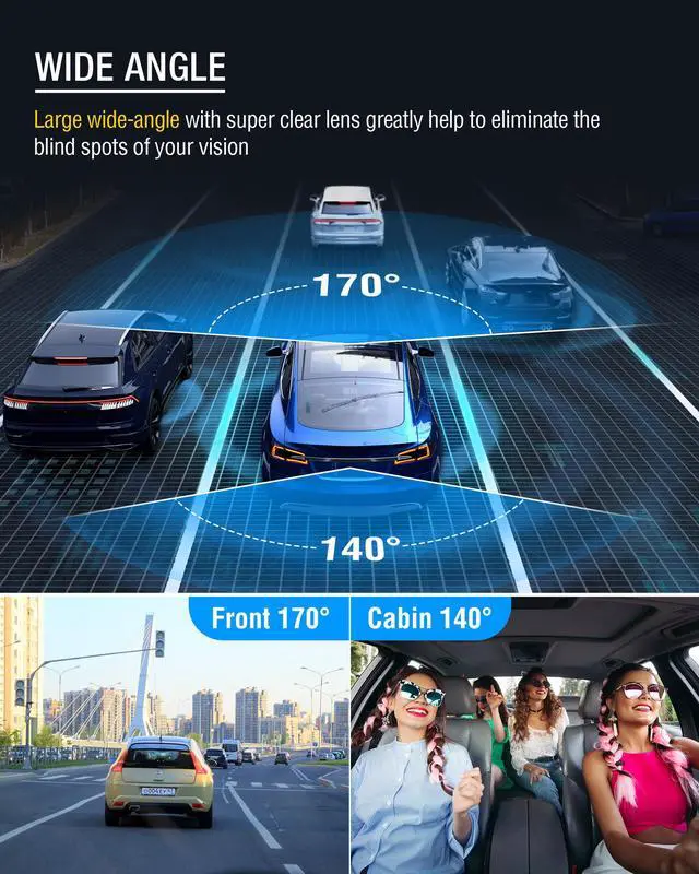 Alt view image 6 of 7 - TOGUARD Dual FHD 1080P Dash Cam, front and inside Car Driving Recorder Car Camera, Car Dash Camera with IR Night WDR Vision, HDR Tech., Motion Detection, Parking Monitoring, Loop Recording, G-sensor