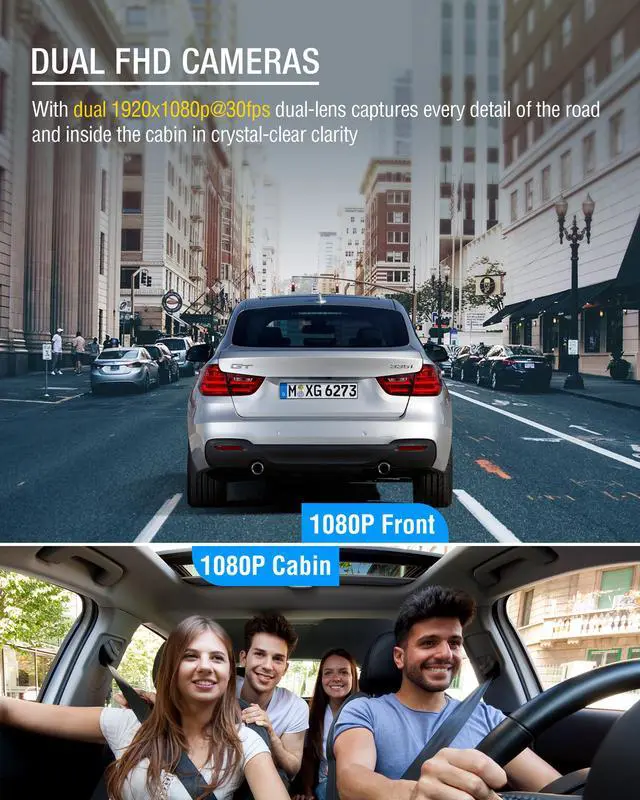 Alt view image 4 of 7 - TOGUARD Dual FHD 1080P Dash Cam, front and inside Car Driving Recorder Car Camera, Car Dash Camera with IR Night WDR Vision, HDR Tech., Motion Detection, Parking Monitoring, Loop Recording, G-sensor