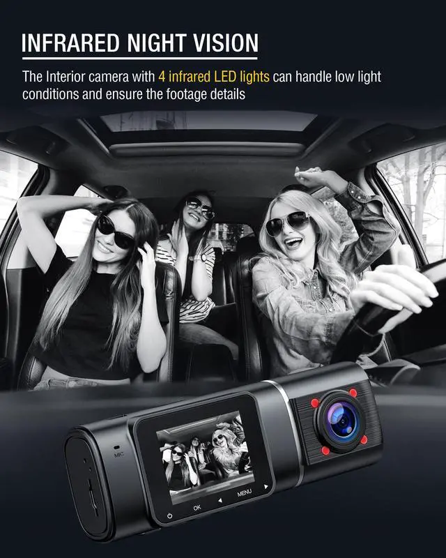Alt view image 5 of 7 - TOGUARD Dual FHD 1080P Dash Cam, front and inside Car Driving Recorder Car Camera, Car Dash Camera with IR Night WDR Vision, HDR Tech., Motion Detection, Parking Monitoring, Loop Recording, G-sensor
