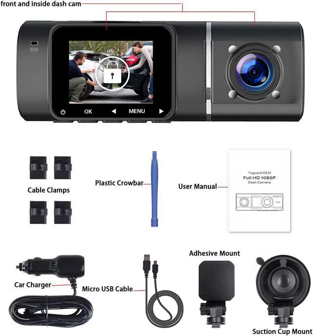 Alt view image 8 of 7 - TOGUARD Dual FHD 1080P Dash Cam, front and inside Car Driving Recorder Car Camera, Car Dash Camera with IR Night WDR Vision, HDR Tech., Motion Detection, Parking Monitoring, Loop Recording, G-sensor