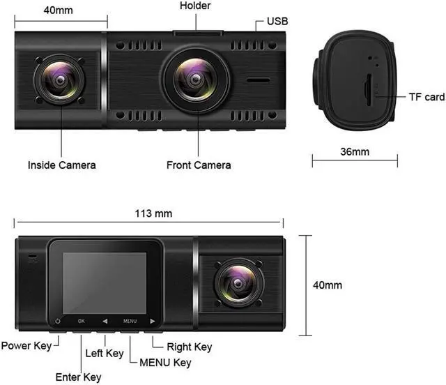 Alt view image 7 of 7 - TOGUARD Dual FHD 1080P Dash Cam, front and inside Car Driving Recorder Car Camera, Car Dash Camera with IR Night WDR Vision, HDR Tech., Motion Detection, Parking Monitoring, Loop Recording, G-sensor