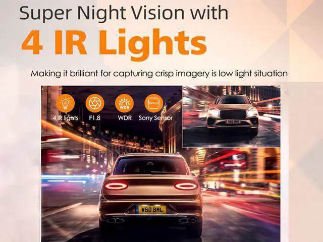 Alt view image 6 of 7 - TOGUARD 3 Channel 2K/Dual 4K Dash Cam, WDR Car Camera, 3.2" Screen Car Dash Camera, Driving Recorder with Built-in WiFi GPS, IR Night Vision, Parking Monitor, Motion Detection, Loop Recording,G-sensor