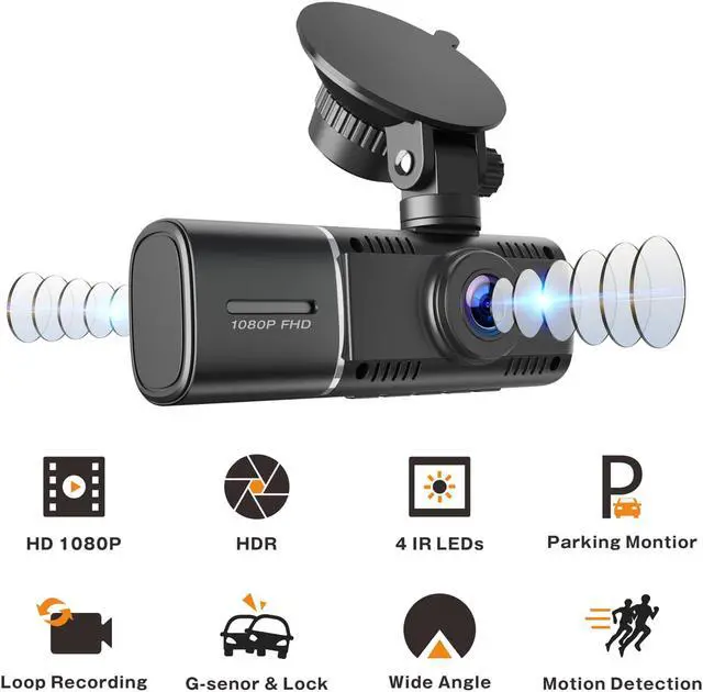 Alt view image 2 of 7 - TOGUARD Black Dash Cam FHD 1080P Front and HD 720P Inside, IR Night Vision Car Camera