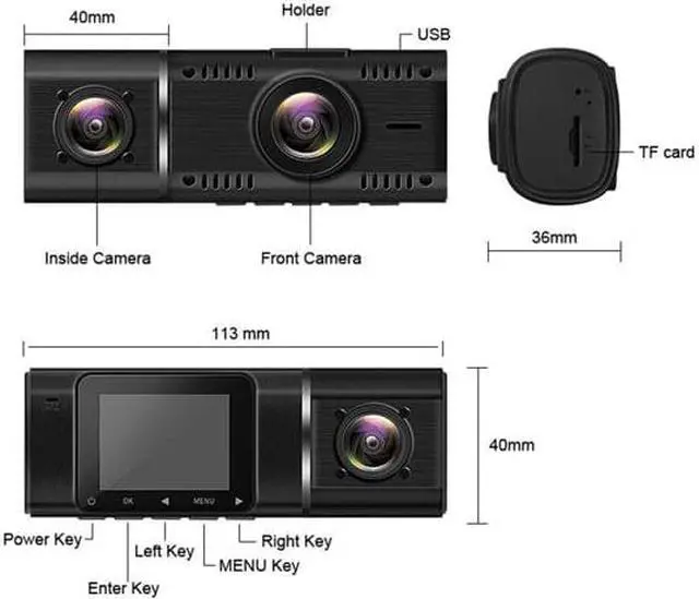 Alt view image 4 of 7 - TOGUARD Black Dash Cam FHD 1080P Front and HD 720P Inside, IR Night Vision Car Camera