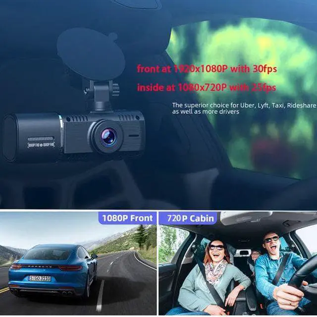 Alt view image 7 of 7 - TOGUARD Black Dash Cam FHD 1080P Front and HD 720P Inside, IR Night Vision Car Camera