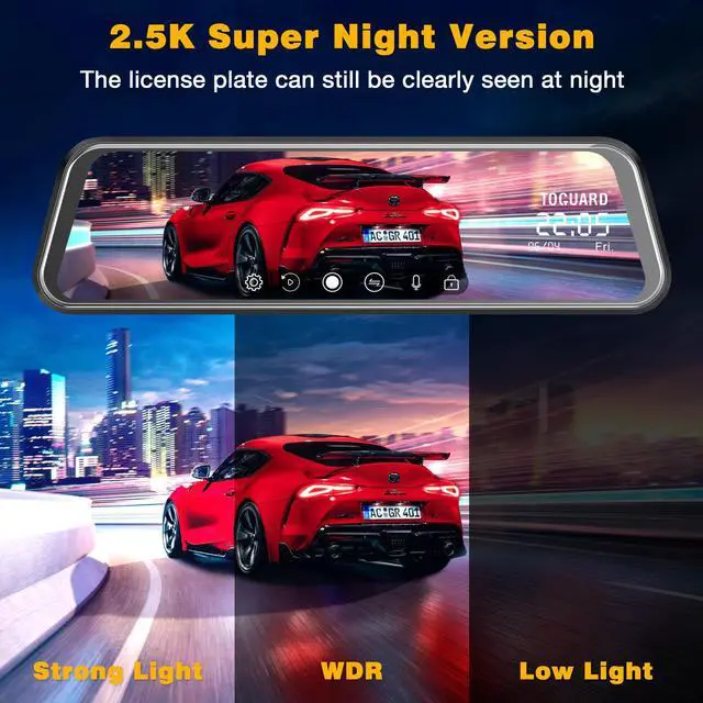 Alt view image 3 of 7 - TOGUARD 2.5K Mirror Dash Cam 10" Touch Screen 2.5K + 1080P Dual Dash Camera for Cars Night Vision Waterproof Parking Assistant Rear View Camera