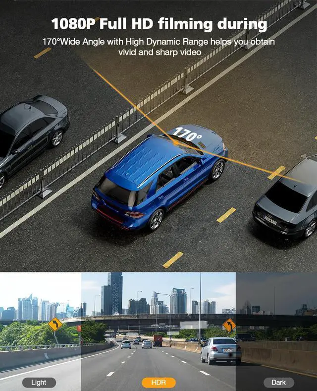 Alt view image 3 of 7 - TOGUARD DC18 Front Dash Cam 1080P FHD 2.45" Car Camera 170° Wide Angle with Super Night Vision, WDR, G-Sensor, Loop Recording