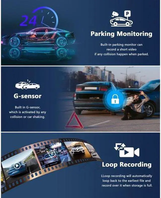 Alt view image 3 of 7 - TOGUARD Dash Cam Front and Rear, 1080P Full HD Dash Camera, Dashcam with Night Vision, Car Camera with 2.45-inch LCD Display, Parking Mode, G-Sensor, Loop Recording, WDR