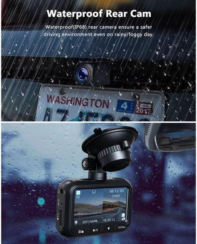 Alt view image 4 of 7 - TOGUARD Dash Cam Front and Rear, 1080P Full HD Dash Camera, Dashcam with Night Vision, Car Camera with 2.45-inch LCD Display, Parking Mode, G-Sensor, Loop Recording, WDR
