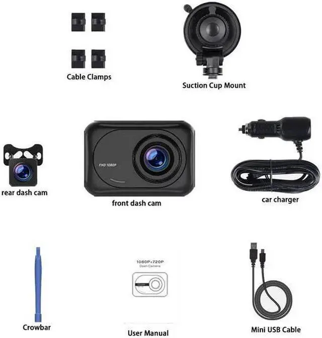 Alt view image 7 of 7 - TOGUARD Dash Cam Front and Rear, 1080P Full HD Dash Camera, Dashcam with Night Vision, Car Camera with 2.45-inch LCD Display, Parking Mode, G-Sensor, Loop Recording, WDR