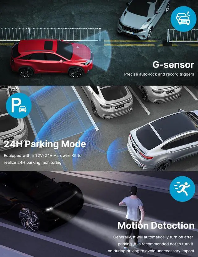 Alt view image 7 of 7 - TOGUARD 4K Dual Dash Cam Car Camera, UHD 4K+1080P Dash Cam , 3 Inch Screen Car Dash Camera Front and Rear Camera for Car WDR, Wide Angle, G-Sensor, Parking Monitor, Loop Recording