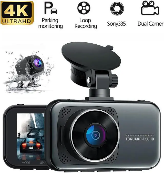 Main image of TOGUARD 4K Dual Dash Cam Car Camera, UHD 4K+1080P Dash Cam , 3 Inch Screen Car Dash Camera Front and Rear Camera for Car WDR, Wide Angle, G-Sensor, Parking Monitor, Loop Recording