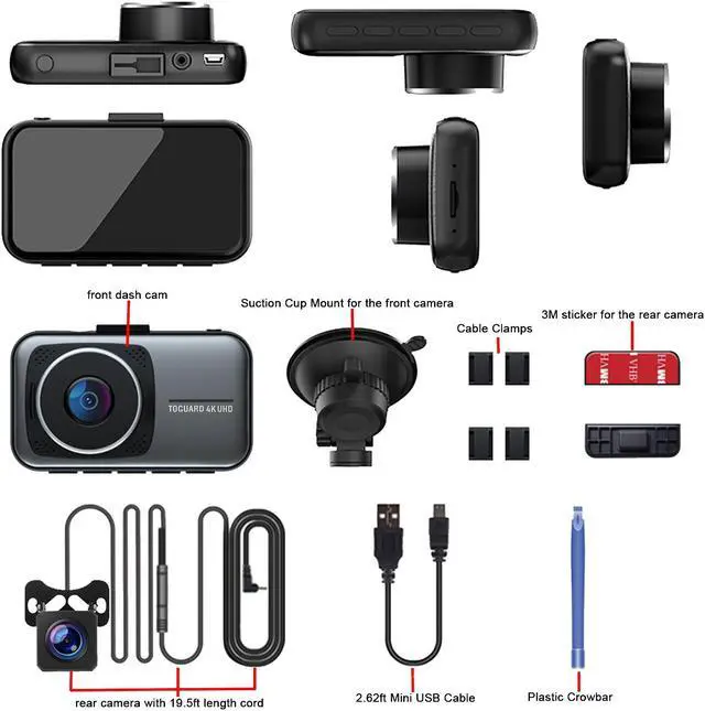 Alt view image 8 of 7 - TOGUARD 4K Dual Dash Cam Car Camera, UHD 4K+1080P Dash Cam , 3 Inch Screen Car Dash Camera Front and Rear Camera for Car WDR, Wide Angle, G-Sensor, Parking Monitor, Loop Recording
