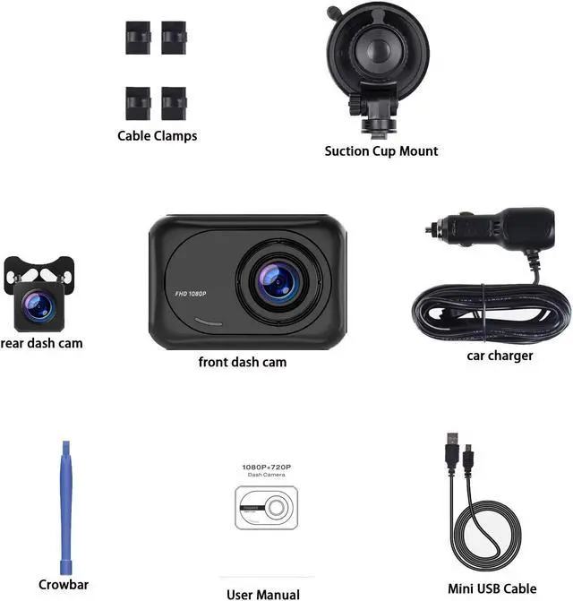 Alt view image 7 of 7 - TOGUARD Dash Cam Front and Rear 1080P Full HD Car Camera,2.45 inch Dash Camera with 64GB SD Card, Super Night Vision, Parking Mode, G-Sensor, Loop Recording, WDR