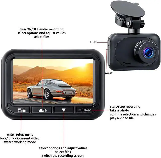Alt view image 6 of 7 - TOGUARD Dash Cam Front and Rear 1080P Full HD Car Camera,2.45 inch Dash Camera with 64GB SD Card, Super Night Vision, Parking Mode, G-Sensor, Loop Recording, WDR