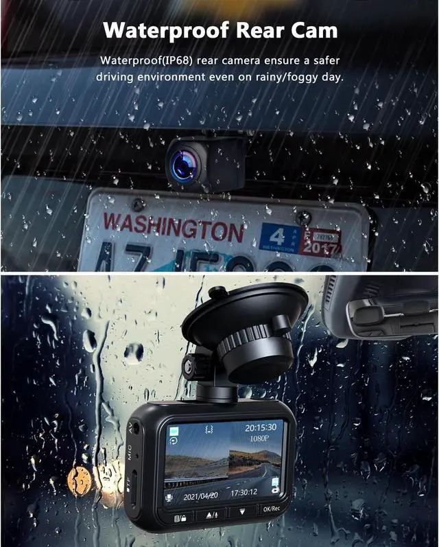 Alt view image 5 of 7 - TOGUARD Dash Cam Front and Rear 1080P Full HD Car Camera,2.45 inch Dash Camera with 64GB SD Card, Super Night Vision, Parking Mode, G-Sensor, Loop Recording, WDR