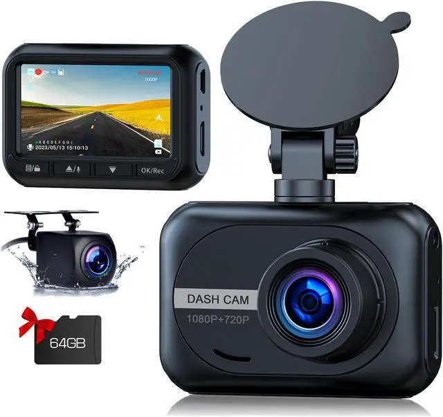 Main image of TOGUARD Dash Cam Front and Rear 1080P Full HD Car Camera,2.45 inch Dash Camera with 64GB SD Card, Super Night Vision, Parking Mode, G-Sensor, Loop Recording, WDR