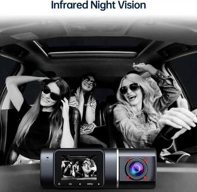 Alt view image 3 of 6 - TOGUARD Dual Dash Cam Front and Inside 1080P Dash Camera for Cars with 64GB SD Card IR Night Vision Car Camera for Taxi Vehicle Accident Lock Parking Monitor
