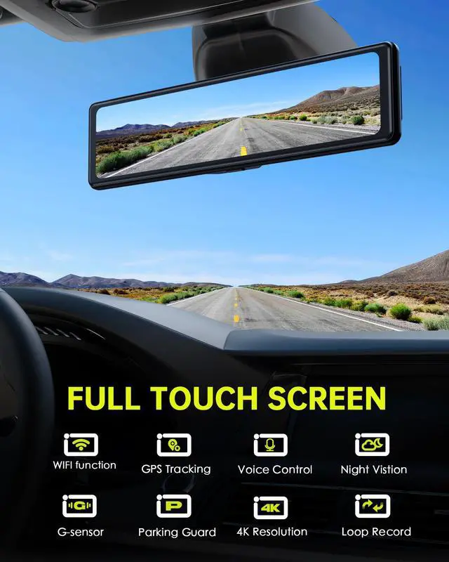 Alt view image 2 of 7 - TOUGARD 12” Mirror Dash Cam 4K+1080P Dual Camera with GPS WiFi Car Camera Driving Recorder with Touch Screen Voice Control Parking Monitor G-sensor Lock Parking Assist Waterproof Rear Camera